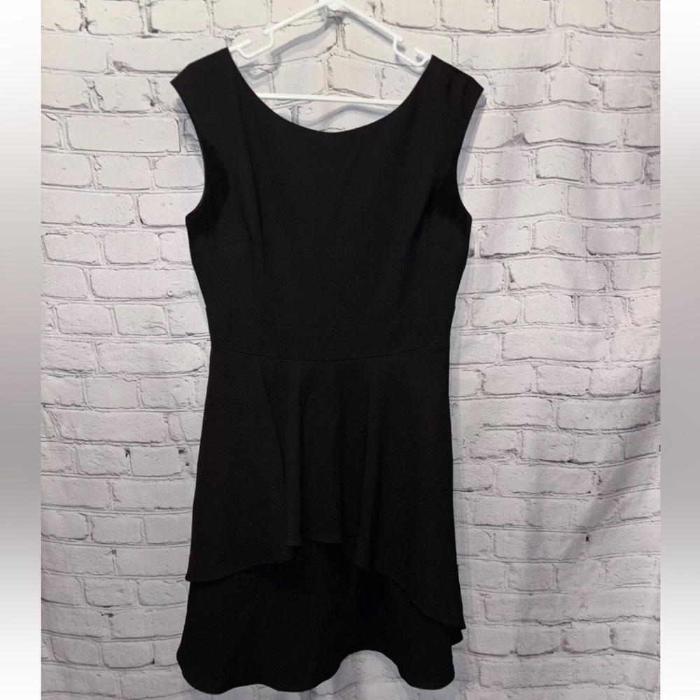 Eliza J Black Dress Tiered Ruffle Crepe Sheath Sleeveless Back Zipper Size 10